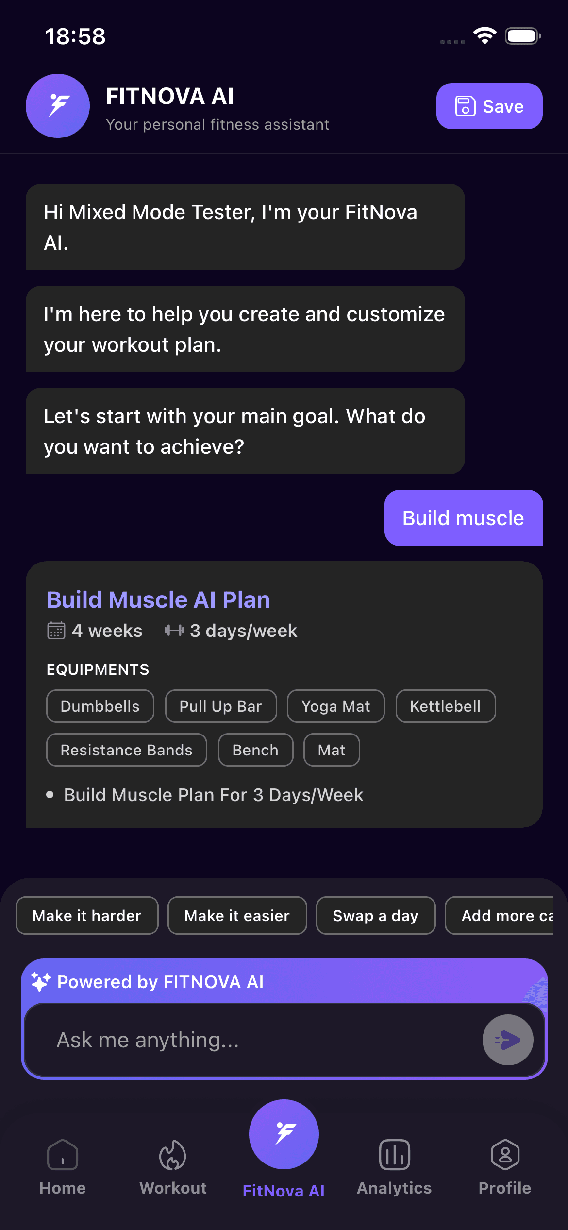 FitNova AI coach screen