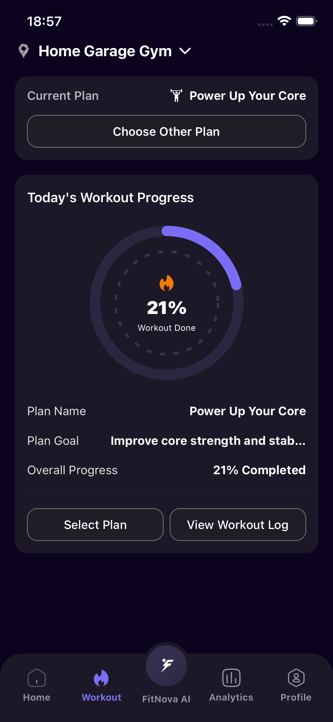 Workout screen